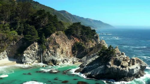 Beautiful Big Sur Coastline in California, McWay Falls Waterfall & Point Lobos Above
