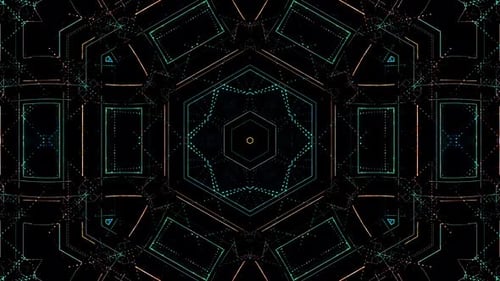 abstract lines of colorful twinkling light shining brightly in the center round, black background