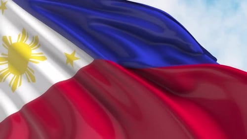 Waving Philippines Flag Seamless Loop Against Blue Sky