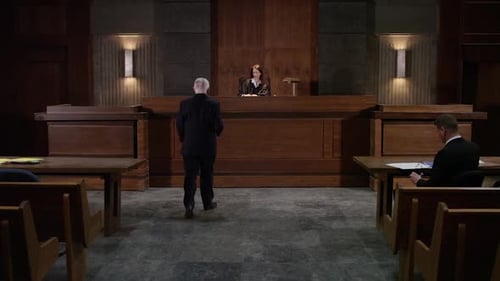 Court scene - modern lawyers in an american trial court in front of a judge