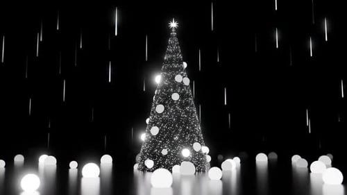 Modern Christmas Tree with Glowing Ornaments and Falling Lights Animation