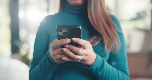 Woman Using Smartphone, Modern Communication Technology at Home