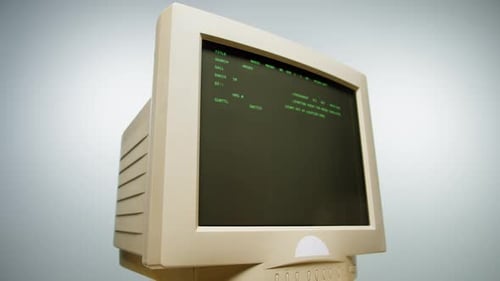 Retro Pc with Loading Code Console Programmer Making Scripts Green Basic Screen Old Computer Studio