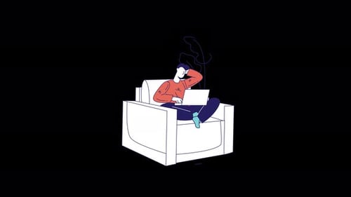 Person working on laptop at home in modern style illustration