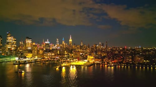 New York City Skyline at Dusk Night Aerial View NYC Near Night From Drone New York City Skyline