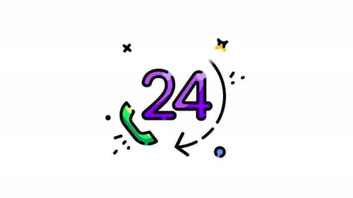 Animated 24/7 Call Support Service Line Icon