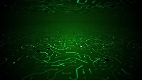 Endless Travel Over Deep Green Circuitboard Room Background Loop