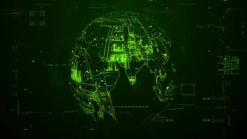 Futuristic Digital Globe Rotation with Data Flow