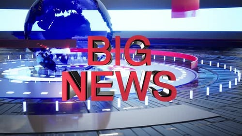 3D News Studio Intro with Spinning Globe and Text