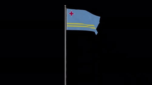 Realistic Waving Aruba National Flag on Flagpole Loop