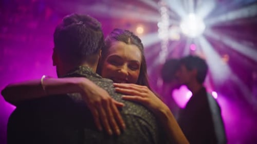 Affectionate Pair Dancing Club Enjoying Intimate Moments Closeup Smiling Lovers