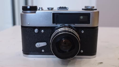 Vintage Camera on Table, Close Up Studio Shot