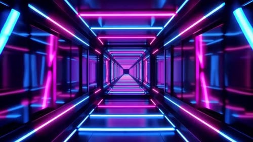 Futuristic Neon Tunnel Sci Fi Corridor 3D Render