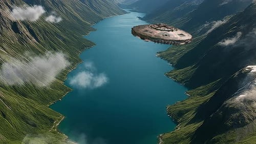 Multiple UFOs over fjord lake