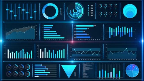 Futuristischer Datenanalyse-Dashboard-Bildschirm Digitales Dashboard mit Diagrammen, Grafiken und Statistiken