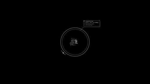 Animación en bucle de un satélite en un elemento HUD circular