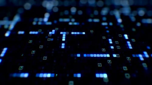 Glühender blauer Code auf dunklem Hintergrund für Technik- und Datenkonzepte