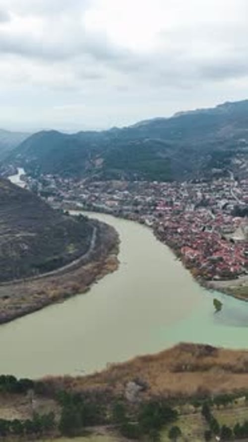 Vertical Video Mtskheta Aerial Views of Georgia's Cultural Legacy