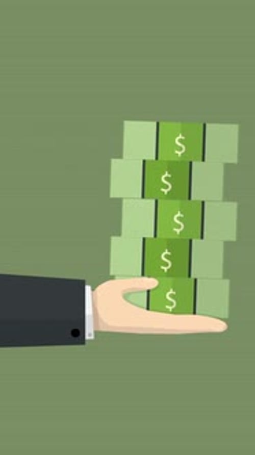 Hand Holds Dollar Bills On Vertical