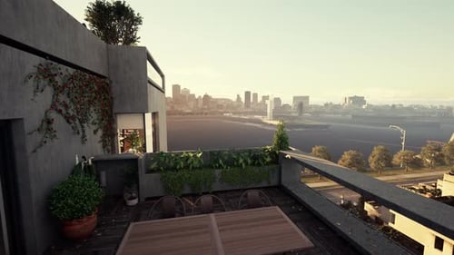 Modern Rooftop Terrace with City and River View