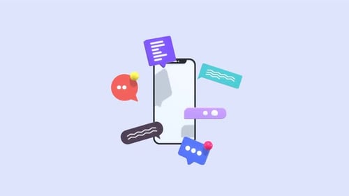 Animated Smartphone with Speech Bubble for Communication & Trending Topics