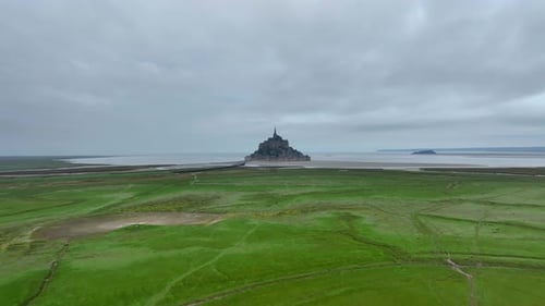 Aerial view of Mont Saint Michel in Normandy, France.
