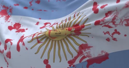 Bloody Argentinian Flag Waving in the Wind