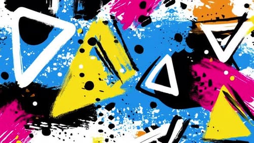 Graffiti Cartoon Pattern with Colorful Triangles and Paint Splatters Bold 2D Animated Abstract Loop
