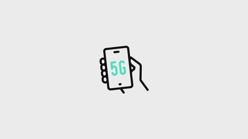 Animated Hand Holding Smartphone with 5G Network Icon