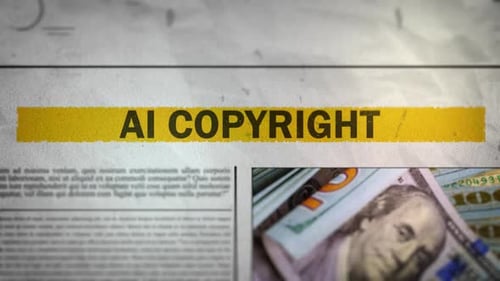 AI Copyright Text Highlight on Textured Newspaper Background