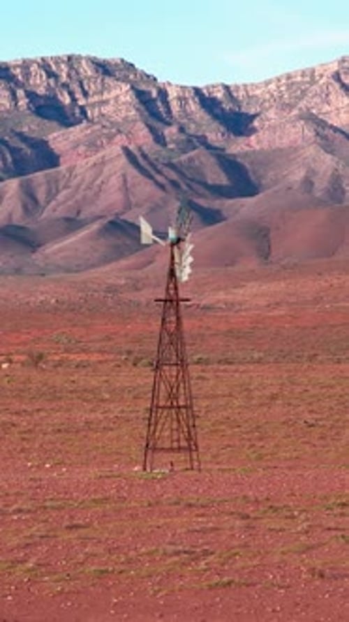 Vertical Telephoto Drone View of Windmill and Flinders Ranges, South Australia