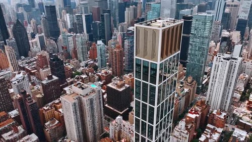 Sutton Tower building in the architecture of New York. Top view on the luxurious skyscraper