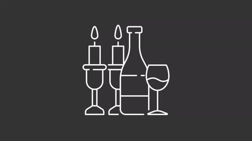 Minimalist Line Art Animation: Candles, Wine Bottle, and Glass