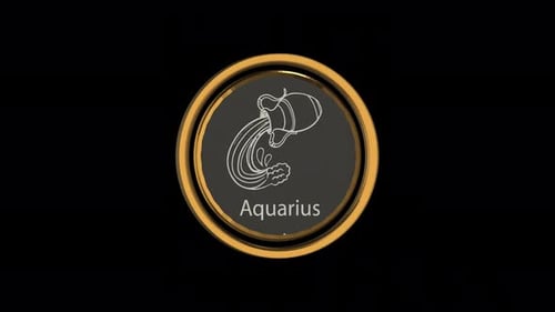 Animated 3D Golden Coin with Aquarius Zodiac Symbol