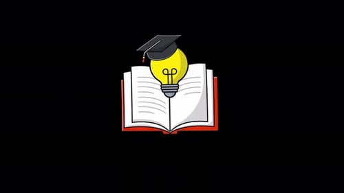 Animated Book with Idea Bulb and Graduation Hat. Creative Studies Concept Video - Transparent