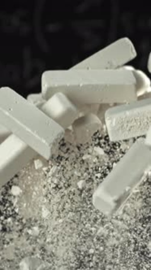 School Chalk Flies Against the Background of the Blackboard Filmed on a Highspeed Camera at 1000 Fps