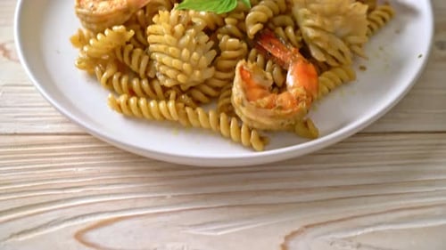 Seafood Spiral Pasta Dish with Basil
