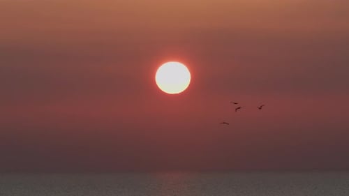 Evening Sun Descent at Sea