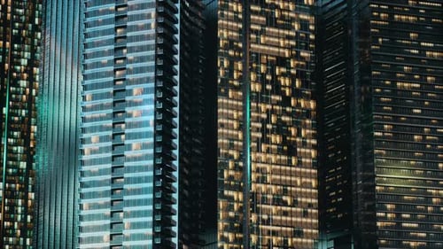 Night Architecture of Skyscrapers with Glass Facade
