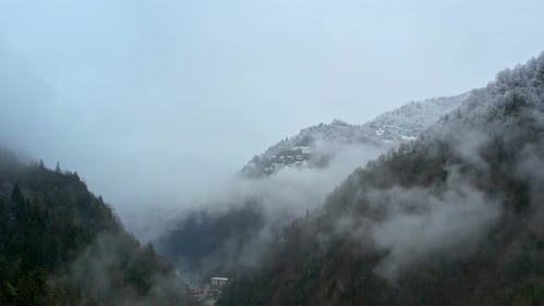 Misty Snowy Mountain Valley Landscape in Rize Turkey