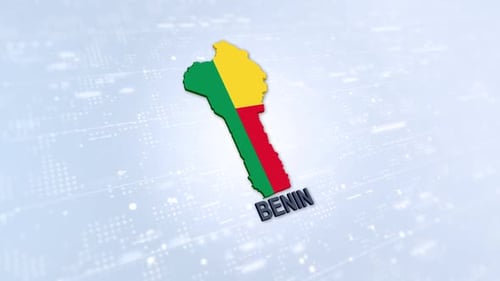 3D Benin Map Flag on Animated Digital Background