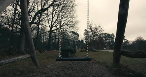 Empty Swing Set in Overcast Autumn Park