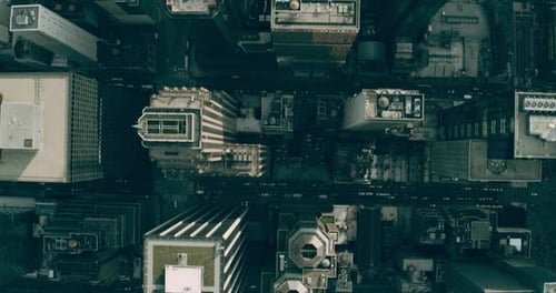 Aerial Top Down View of Manhattan Skyine Skyscrapers in New York During