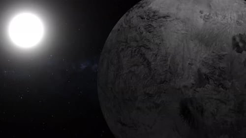 Rotating Planet and Bright Star in Deep Space Animation