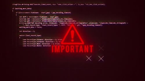 Neon Glitch Warning Text and Code Animation