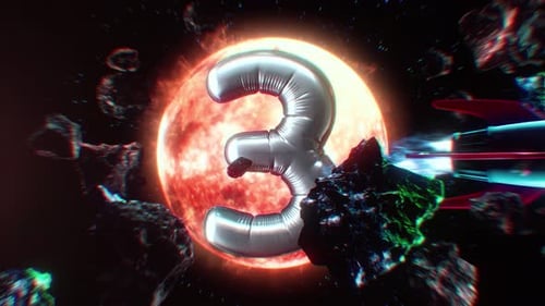 Retro Rocket Space Countdown Nummer 3