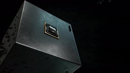 Futuristische Technologiebox mit Lichtstrahlen