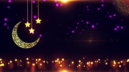 Golden Crescent Moon and Stars Holy Night Animation