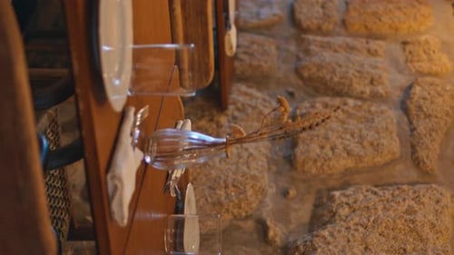 Cozy Cafe Interior Evening Camera Moving Tables Served Tableware Vertically