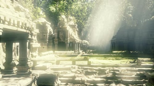 Bright Sacred Courtyard Gentle Glow Illuminates Crafted Temple Environment